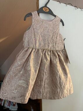 Pippa & Julie Blush Pink Floral Jacquard Party Dress with Gold Accents